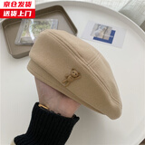 槿城 卡通棕色毛呢贝雷帽女时尚百搭秋冬时髦气质画家帽潮LK788