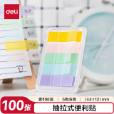 得力(deli)100张5色浅调系列淡彩荧光膜指示标签贴 44*12mm抽取式便利贴便签条记事贴开学必备 21606
