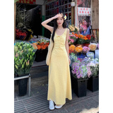 允橘碎花吊带连衣裙裙子女2025夏季新品纯欲长裙海边度假穿搭沙滩裙 黄色碎花连衣裙 M 建议95-103斤