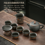 云南建水紫陶大口汉瓦壶纯手工宽口石瓢壶可凤鸣可旋转可提大容量 紫陶汉瓦凤鸣壶套装一 330ml