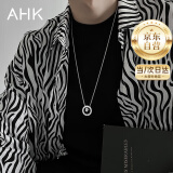 AHK潮流双环字母项链男女时尚钛钢嘻哈吊坠520情人节生日礼物送男友 链条加固升级款+双环字母项链
