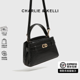 CHARLIE&KELLI CK品牌轻奢包包女包鳄鱼纹凯莉包2025新款手提斜挎包母亲节礼物 黑色【代写贺卡 赠品牌礼袋】