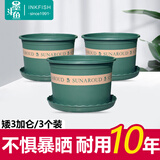 墨斗鱼加仑花盆矮款3加仑*3 简约办公花卉绿萝绿植加厚塑料树脂盆带托盘