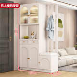 傲墨轩欧式实木鞋柜进门入户隔断屏风玄关柜家用客厅鞋柜挂衣架一体靠墙 奶油白+两门+长120【右换鞋凳】