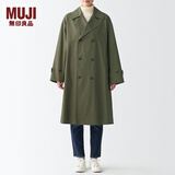 无印良品 MUJI 男女通用 不易沾水 宽版 双排扣大衣 无性别 男款女款 BDE15C1A 烟熏绿色 S-M