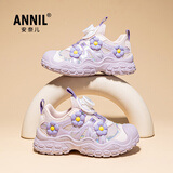 ANNIL女童运动鞋2026新款夏季女孩软底儿童花朵旋转纽扣鞋5194 紫色 28