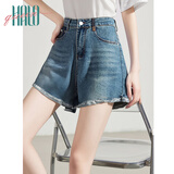 Halo Queen牛仔短裤女夏季A字撞色显瘦复古热裤高腰显腿长H52N030