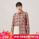 哥弟真的好（GIRDEAR）女装通勤复古格纹POLO领衬衫上衣女8300134 粉底紫橙格 XL (5码)