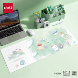 得力（deli）幽幽家族联名鼠标垫 800*300mm大号办公桌笔记本游戏鼠标垫防水防滑耐磨 皮革+绒毛|绿色YY451