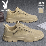 花花公子（PLAYBOY）男鞋2025夏季时尚休闲鞋男士厚底鞋子男韩版运动马丁靴 沙色 41