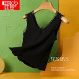 红豆（Hodo）背心女柔棉蕾丝V领百搭露脐背心竖条纹透气内搭 优雅黑165