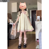 诗丹蕊甜美可爱元气少女娃娃蝴蝶结连衣裙女生夏季新款宽松显瘦遮肉短裙 黄色连衣裙 均码 【可备注码数】