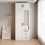 MD衣柜全实木生态板对卧室开门门收纳挂大衣橱柜阳台储物立柜包安装 内嵌镜主柜+顶柜长80深55高240cm