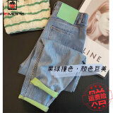 AEMAPE牛仔裤女2025新款撞色女裤春秋夏季薄款潮流翻边裤子女休闲老爹裤 19浅蓝长裤【LE】 XL _建议125-140斤