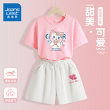 真维斯女童夏装套装2025年儿童夏季短袖t恤短裤两件套网红女孩运动衣服