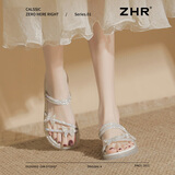 ZHR则则凉鞋女夏季外穿一字带平底休闲鞋子女2025新款水钻百搭露趾女鞋子 米色 （EH169） 37