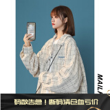 QGF小香风外套女潮牌ins宽松显瘦感格子褂子春秋季中性休闲百搭上衣 杏色 2XL