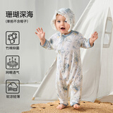 欧孕（OUYUN）婴儿衣服夏季薄款空调服睡衣男女宝宝连体衣网眼竹棉哈衣爬服 珊瑚深海【半背网孔 竹棉针织】 80cm 【建议身高79-84cm】