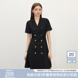 范思蓝恩正式气质通勤连衣裙女夏季收腰显瘦面试西装裙 黑色 XS