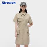 斐乐（FILA） FUSION潮牌女子梭织连衣裙夏季新款时尚宽松衬衫裙 朦胧卡其-DK 2XL 180/96A