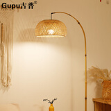 古普（Gupu）日式钓鱼落地灯侘寂风复古客厅茶室沙发旁阅读卧室床头立式灯 小号竹编+12 W 遥控调光调色