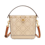 汤丽柏琦（Tory Burch）tb女包T字母老花撞色压花水桶包单肩斜挎包杏仁色礼物新款