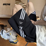 OEMG短裤男士夏季2025新款运动五分中裤速干条纹潮流牌大码高级感裤子 黑色 XL [建议110-130斤]