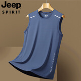 JEEP SPIRIT吉普夏季男士背心2025新款速干冰丝凉感无袖T恤户外健身运动上衣 XH8310雾蓝色 3XL (建议165-180斤）