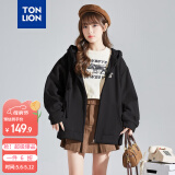 唐狮（TonLion）2025针织外套女休闲卫衣开衫连帽上衣 无绒款黑色/二批 L
