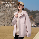 HERDE PEOPLE 牧荒者春秋新款防风防水夹克男女情侣冲锋款户外徒步登山外套 粉色 2XL