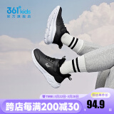 361°儿童运动鞋男童跑鞋中大童秋冬皮革轻便魔术贴女童休闲保暖运动鞋 【皮革】碳黑/361度白 39