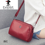 PLOVER包包女新款时尚百搭真皮单肩斜挎包牛皮手提链条包 酒红色