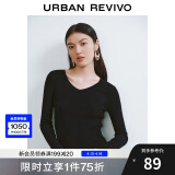 UR秋季新款女装简约基础百搭休闲修身V领针织衫UWB940008 正黑 L