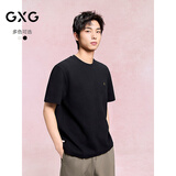 GXG男装 双色肌理面料宽松休闲圆领短袖T恤男士上衣G24D442161 黑色 L