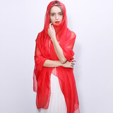 达芬奇密码雪纺大红丝巾女超大规格纱素色沙滩海滩防晒纱巾广场舞送妈妈礼盒 大红