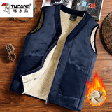 啄木鸟羊羔绒中老年加厚款马夹外套男士棉马甲爸爸坎肩冬季保暖防寒背心 Y999蓝灰色 XL