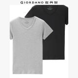 佐丹奴（Giordano） 男装T恤 男装两件装V领纯棉纯色打底衫男短袖男士T恤衫 01黑/花灰色 加加大码(180/108A)