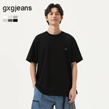 gxg.jeans男装  多色字母绣花基础凉感休闲圆领短袖T恤男 25年夏新品 黑色 2XL (185)
