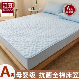 红豆A类抗菌全棉床笠180x200家用纯棉夹棉床套罩席梦思床垫保护套 天空蓝【A类母婴级抗菌面料】 150*200cm【床笠单件】