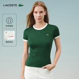 LACOSTE法国鳄鱼女装25春夏新款拼色纯棉修身舒适短袖T恤|TF2432 YRR/绿色/白色拼色 M 38