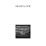 INJOYLIFE钱包女鳄鱼纹真皮折叠优雅短款钱夹女生三折小皮夹 黑色