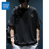 真维斯（Jeanswest）夏季短袖t恤男士新款宽松大码胖子体恤潮流纯棉圆领半袖衫 黑色 3XL (推荐180-200斤)