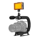 胖牛U型DV手提C型架低拍架套装手持低拍架套装PKT3013稳定防抖拍摄摄像稳定器带冷靴小云台补光灯