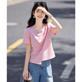 尚静短袖t恤女夏季新款女装设计拼接不对称纯色极简百搭舒适上衣女
