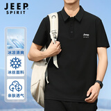 JEEP SPIRIT短袖POLO衫男冰丝速干短袖男夏季宽松运动休闲t恤男 黑色XL