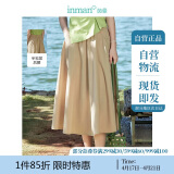茵曼（INMAN）夏季休闲半身裙女松紧高腰宽松A字遮肉高级中长半裙子 深卡其 S 