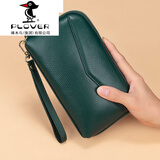 PLOVER头层牛皮手包女2025新款长款钱包大容量女士手拿包真皮手抓包新品 墨绿