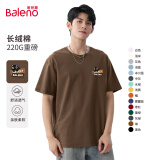 班尼路（Baleno）短袖t恤男220g重磅纯棉体恤情侣款上衣青少年百搭打底衫休闲透气 咖#PB猫咪小标 2XL