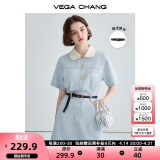 VEGA CHANG法式茶歇连衣裙女2025夏季新款高级感气质小个子显瘦赫本风长裙子 baby蓝（短款） M