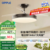 欧普（OPPLE）风扇灯客厅餐厅卧室简约带LED风扇 高显色隐形升级风量吊扇灯 升级Ⅱ代【36寸】24瓦照明-黑色